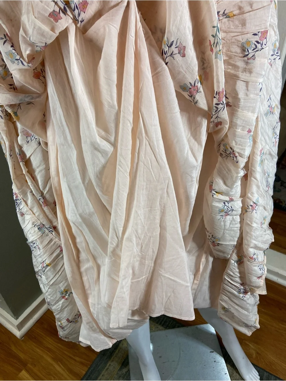 NWT New Womens Lali Bougainvillea Peach Floral Ruffle Tiered Maxi Dress XSmall